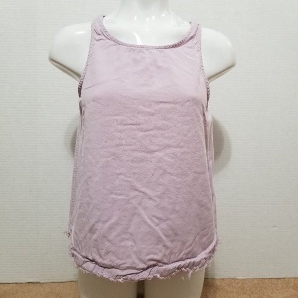 Free Heart top Large sleeveless shredded fringe raw hem keyhole tank twill boho - Picture 1 of 13